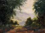 California landscape painting morning light Crescenta Valley view Eucalyptus trees Verdugo Hills San Gabriel Mountains - by Karen Winters