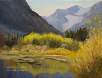 Lundy Creek Autumn oil painting art for sale california impressionist landscape beaver pond